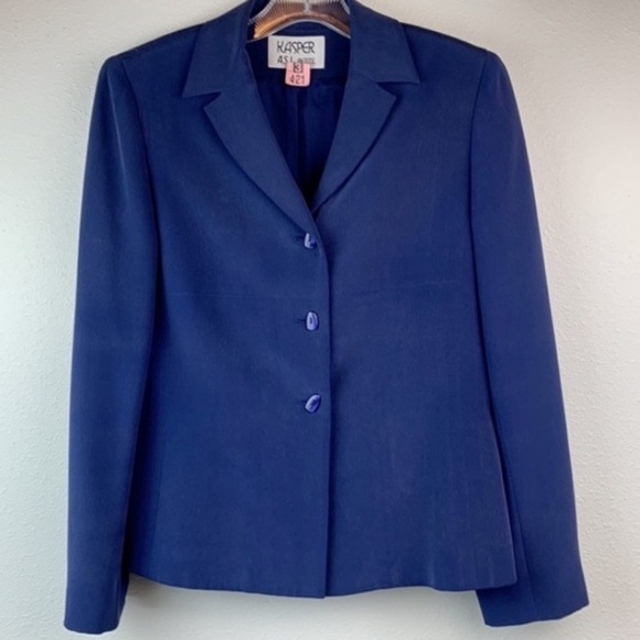 Silk Kasper ASL petite lined royal blue nautical three button blazer jacket EUC - Picture 1 of 10